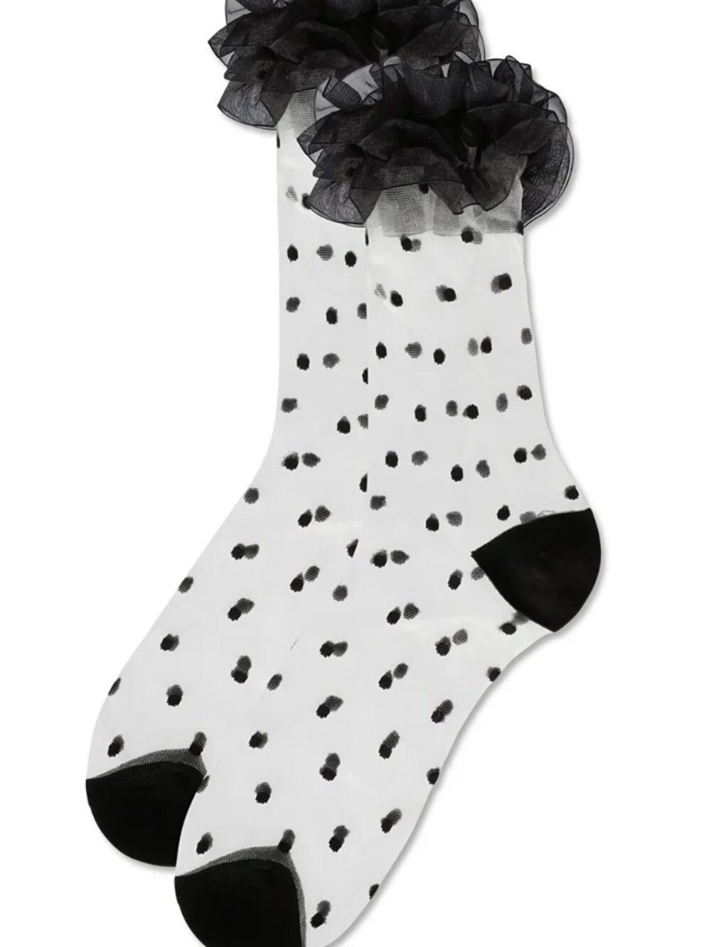 Polka Dot Ruffle Lace Cuff Sheer Socks